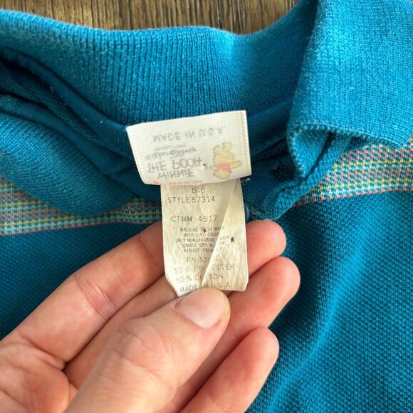 Vintage Winnie the Pooh Boys Polo Shirt Size 7 Blue Striped - Picture 6 of 8